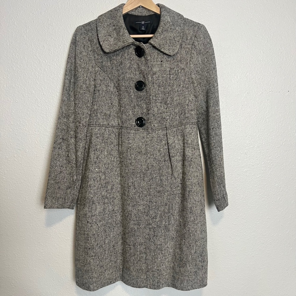 Y2K GAP Wool blend Coat XS Tweed Herringbone- Early 2000s Tailored Fit‎